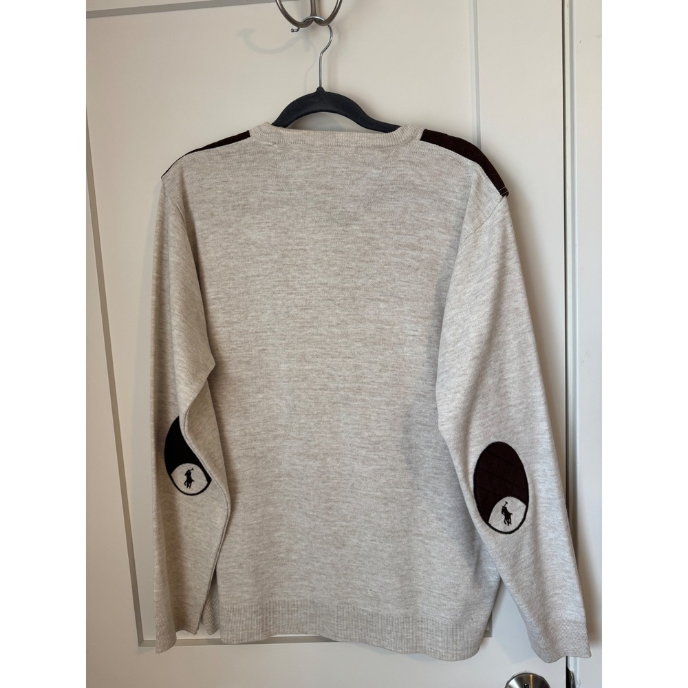 Polo Ralph Lauren Mens XXL Oatmeal Beige Cotton Crewneck Sweater Elbow Patches - Picture 3 of 4